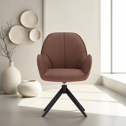 6er Set Polsterstuhl Bouclé Leder drehbar Braun