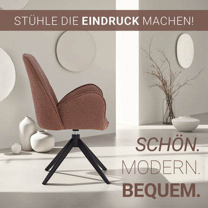 6er Set Polsterstuhl Bouclé Leder drehbar Braun