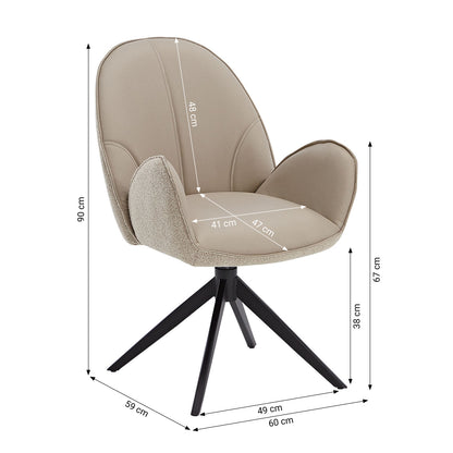 6er Set Polsterstuhl Bouclé Leder Drehbar Beige