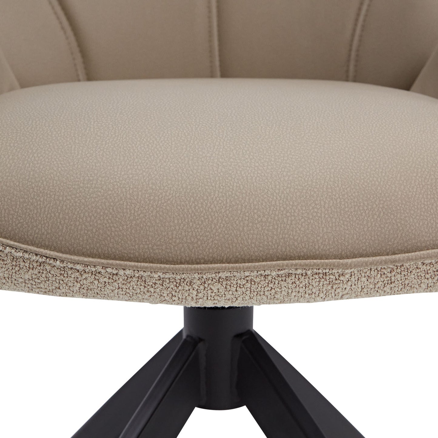 6er Set Polsterstuhl Bouclé Leder Drehbar Beige