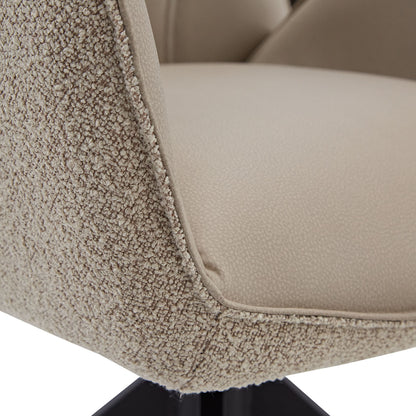 6er Set Polsterstuhl Bouclé Leder Drehbar Beige