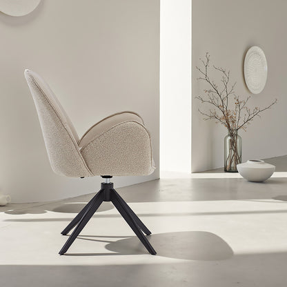 6er Set Polsterstuhl Bouclé Leder Drehbar Beige