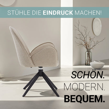 6er Set Polsterstuhl Bouclé Leder Drehbar Beige