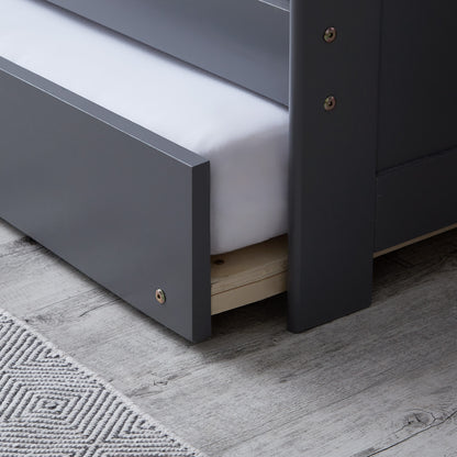 Holzbett 90x200 cm Grau | ausziehbar | Koje | mit Matratze | Kind Jugend Gast