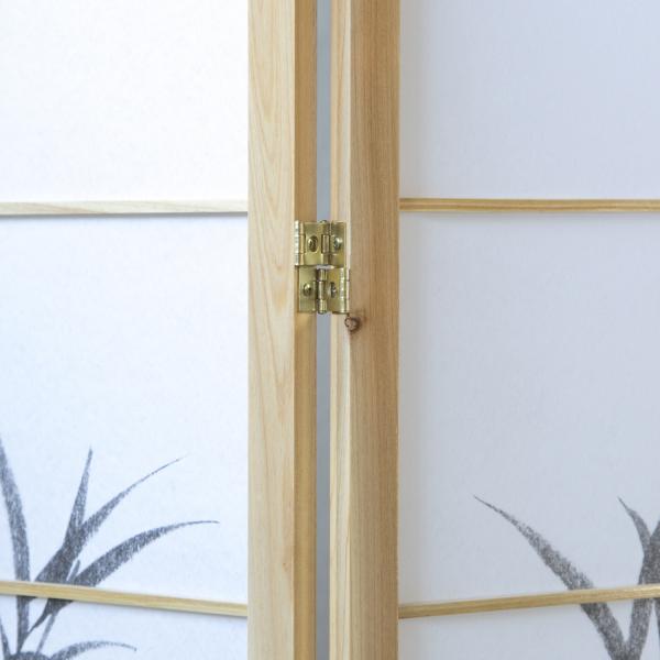 5 fach Holz Paravent Raumteiler natur Bambusmuster