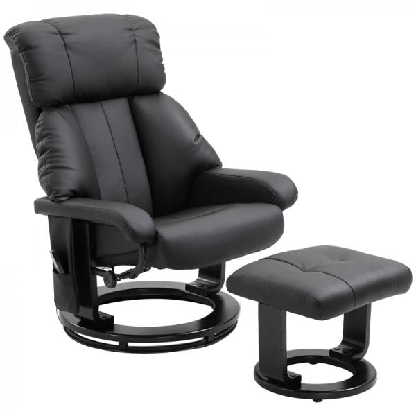 Chaise longue de relaxation avec fonction inclinable, fauteuil TV avec tabouret massage noir