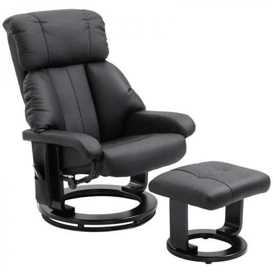 Chaise longue de relaxation avec fonction inclinable, fauteuil TV avec tabouret massage noir