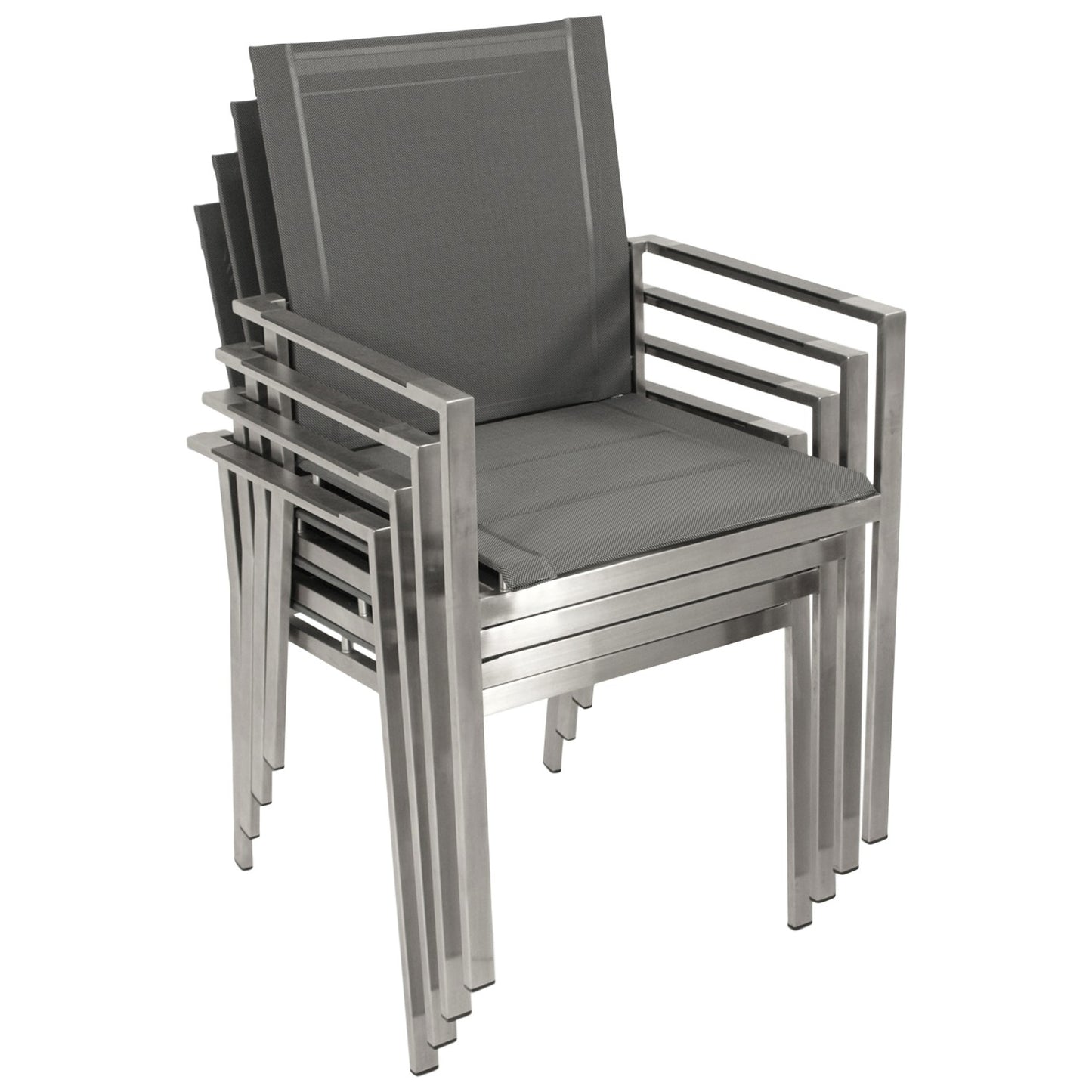 Stapelsessel SYDNEY, Edelstahl gebürstet + Kunstgewebe grau, 4 Stück - Palo24