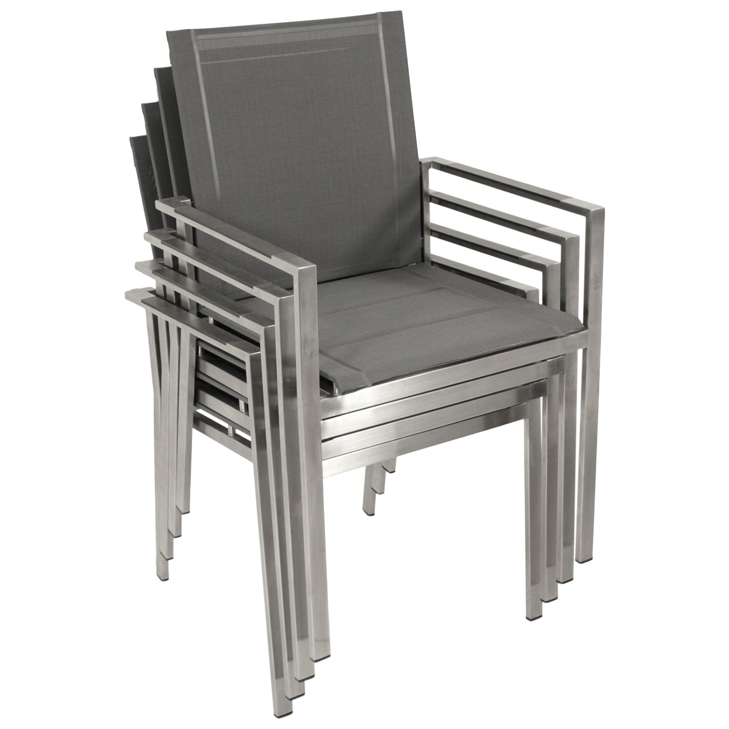 Stapelsessel SYDNEY, Edelstahl gebürstet + Kunstgewebe grau, 4 Stück - Palo24