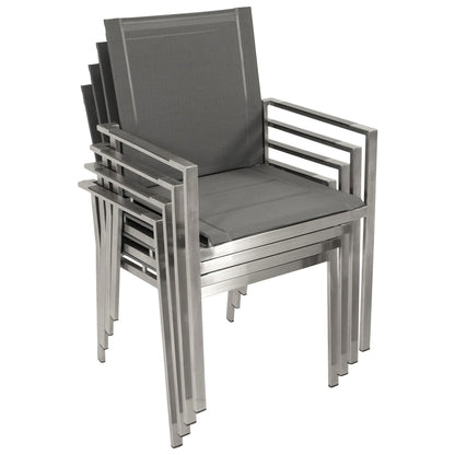 Stapelsessel SYDNEY, Edelstahl gebürstet + Kunstgewebe grau, 4 Stück - Palo24