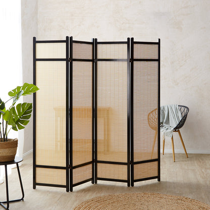Paravent Braun Bambus Natur| 4 teilig | Holz | Raumteiler Trennwand Sichtschutz
