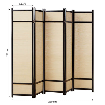 Paravent Braun Bambus Natur| 5 teilig | Holz | Raumteiler Trennwand Sichtschutz