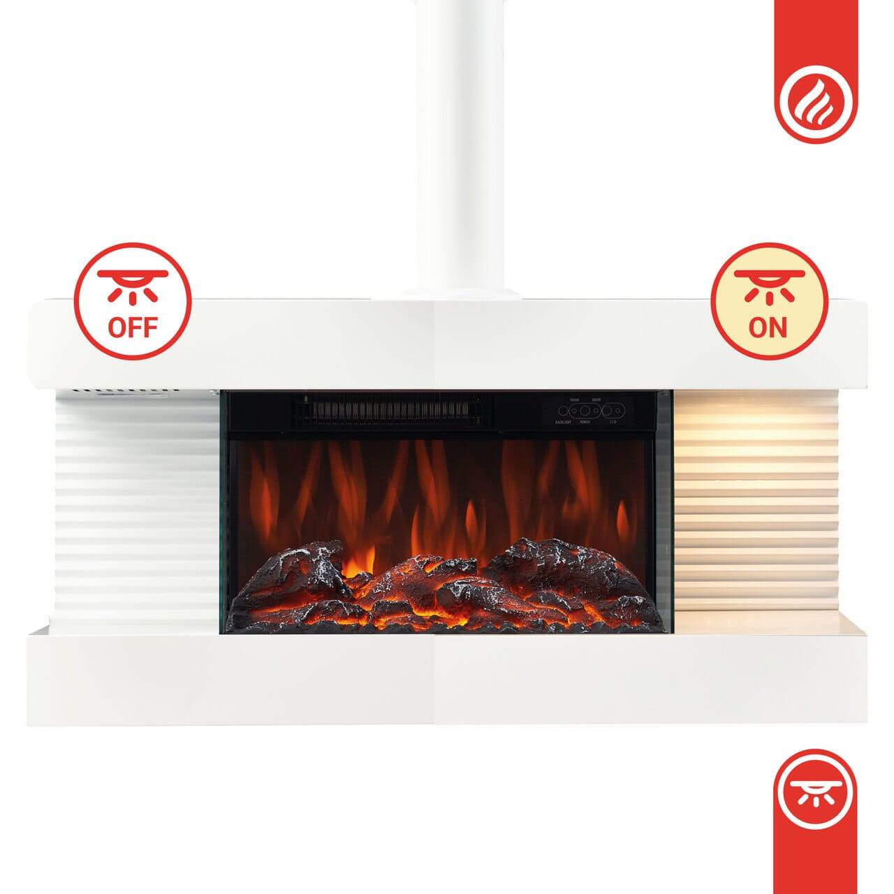 KAMINIO Elektrokamin LIZ mit Ofenrohr - Elektrischer Wandkamin mit Heizung Weiss - Palo24