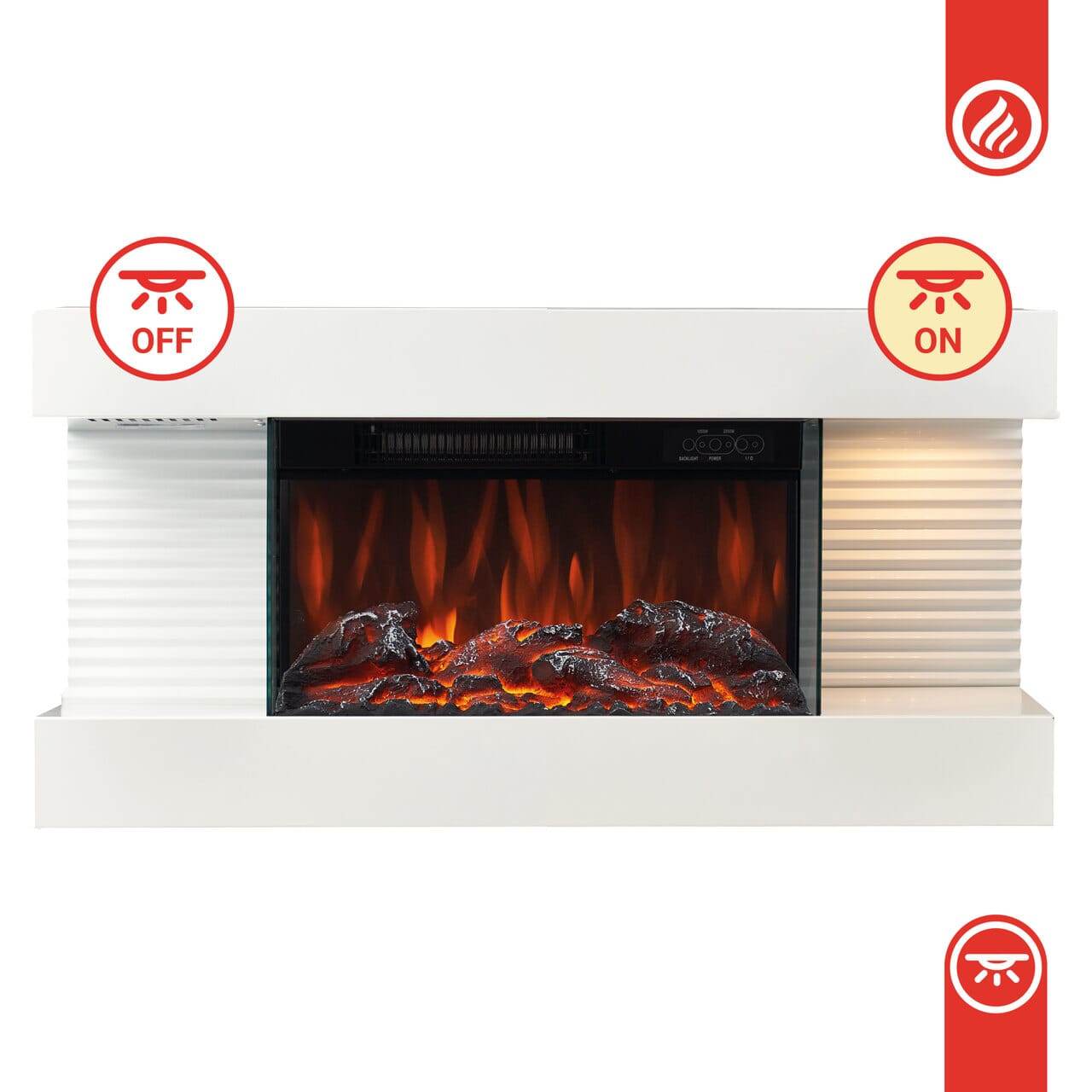 KAMINIO Elektrokamin LIZ - mit Heizung, 3D-Flammeneffekt Weiss - Palo24