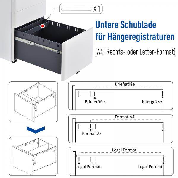 Rollcontainer mobiler Aktenschrank mit 3 Schubladen weiss - Palo24