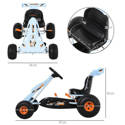 Go Kart Mit Pedal Kinderfahrzeug Tretauto mit Pedal für 3-8 Jahre Stahl Hellblau