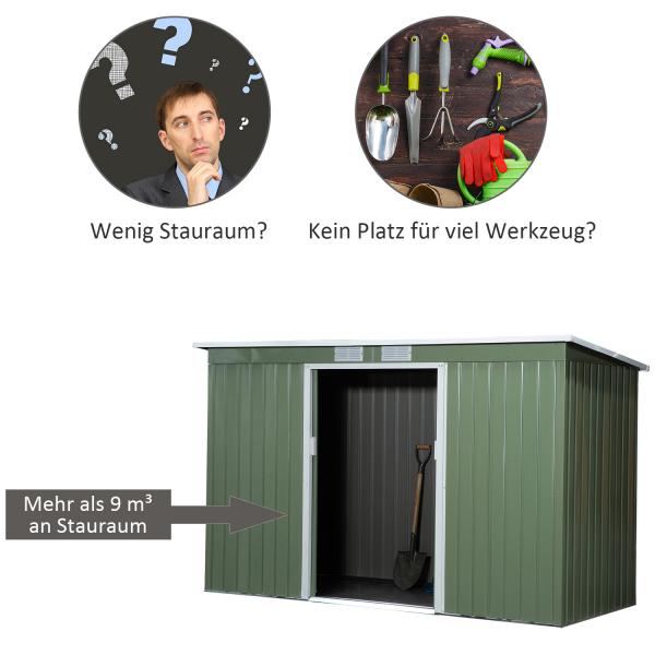 Gerätehaus Gartenhaus Geräteschuppen Hellgrün 280 x 130 x 172 cm - Palo24