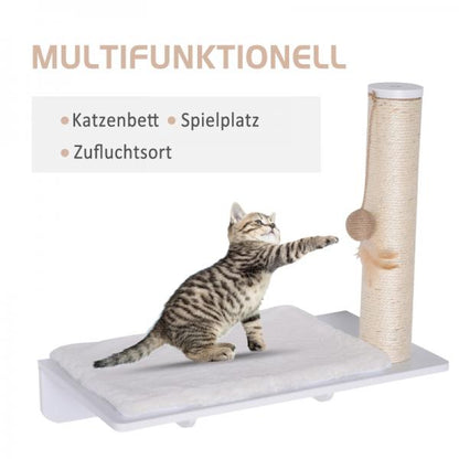 Katzenliege mit Kratzbaum, Katzenregal, MDF, Weiss