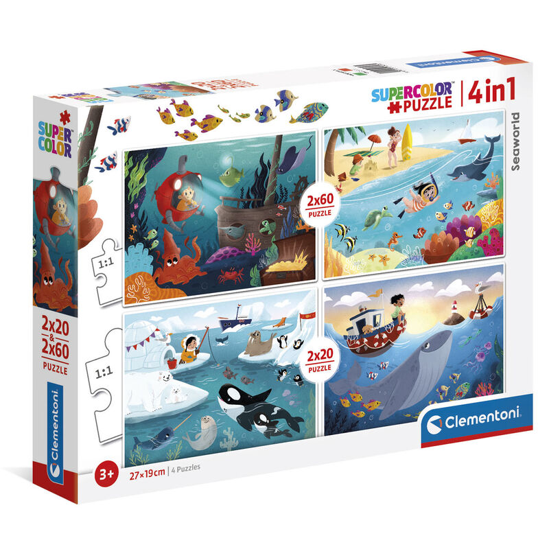 Clementoni 21308 - 2 x 20 + 2 x 60 Teile Puzzle - Supercolor - Seaworld