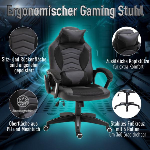 Bürostuhl Ergonomisch Massagesessel Gaming Stuhl Schwarz