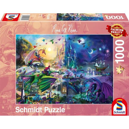 Nächtlicher Drachen-Wettstreit - Puzzle 1000 Teile - Rose Cat Khan