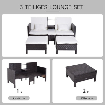 3 pièces. Salon de jardin salon de jardin salon de jardin polyrotin marron + métal