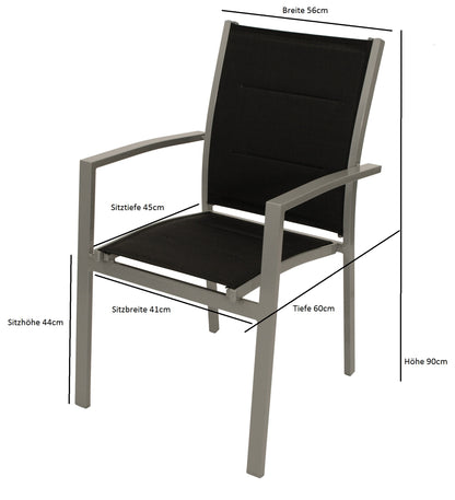 4 pezzi sedia impilabile RIVERA, alluminio + tessuto sintetico rivestito nero