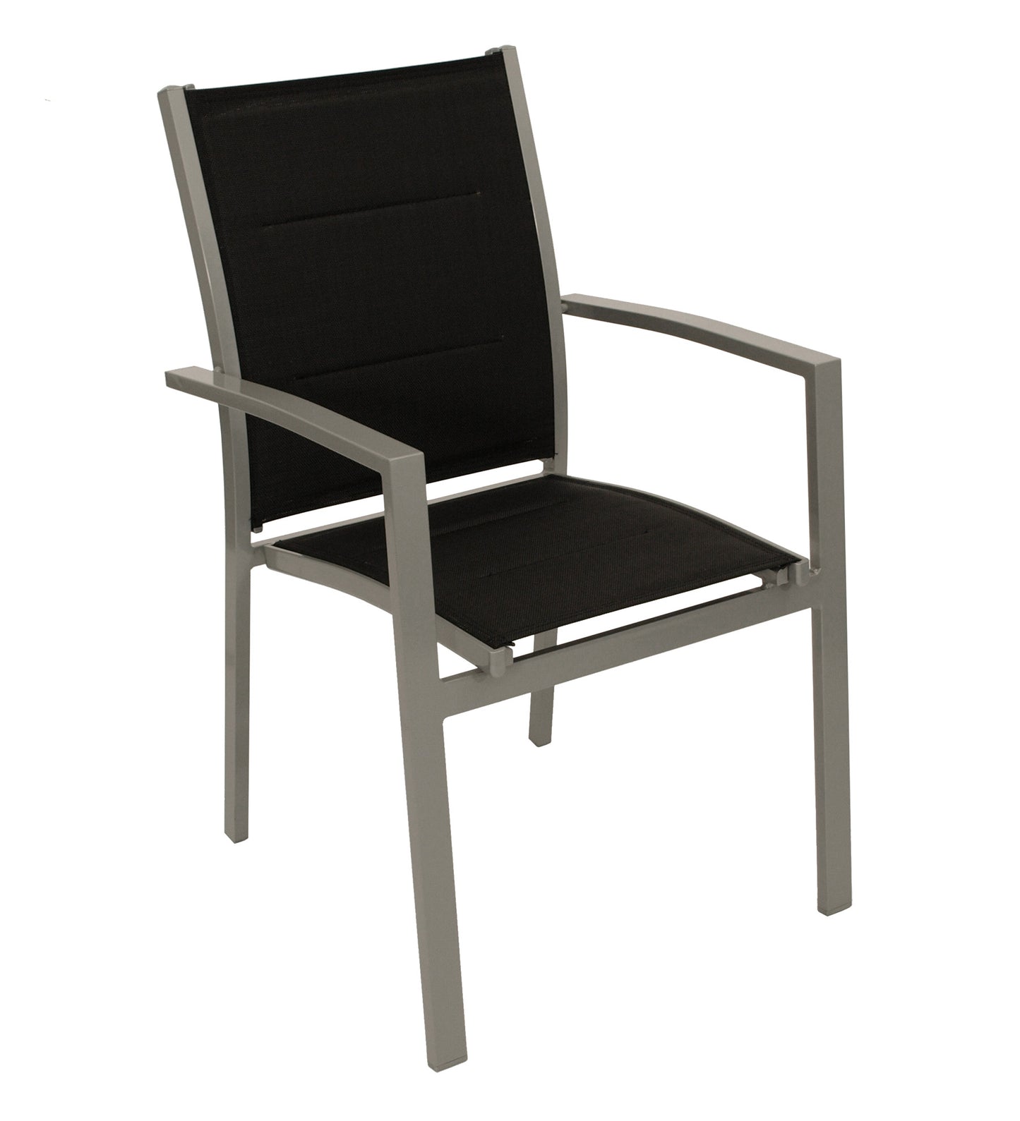 4 pezzi sedia impilabile RIVERA, alluminio + tessuto sintetico rivestito nero