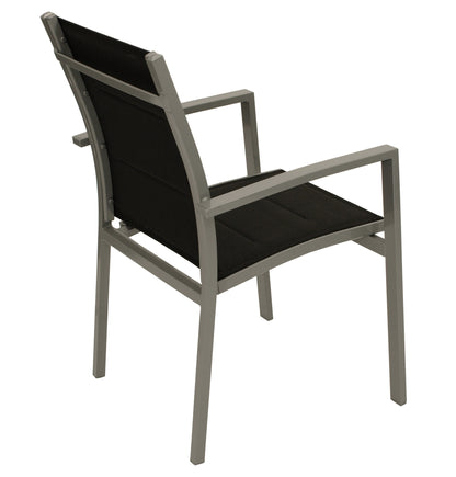 4 pezzi sedia impilabile RIVERA, alluminio + tessuto sintetico rivestito nero