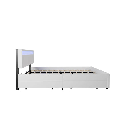 Polsterbett Lyon 180 x 200 cm mit Bettkasten, LED Beleuchtung, Lattenrost & Matratze Weiss - Palo24