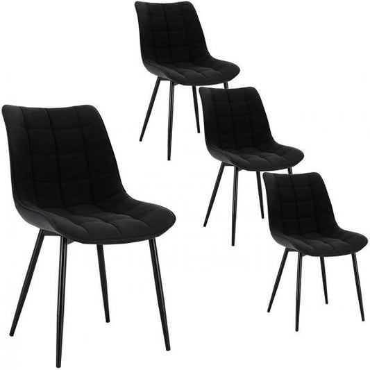 Lot de 4 chaises de cuisine en lin Elif noir