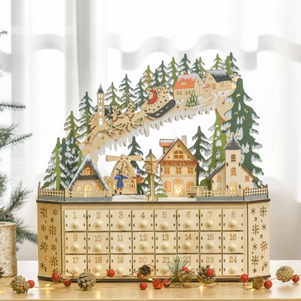 Calendario dell'avvento da riempire con 24 scomparti per cassetti Calendario di Natale con luci LED Scatola calendario dell'avvento