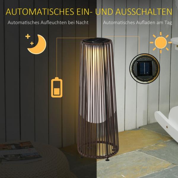 Gartenleuchte, Außenlampe, solarbetrieben, 8 Stunden Betrieb, Automatikmodus, Rattanoptik - Palo24