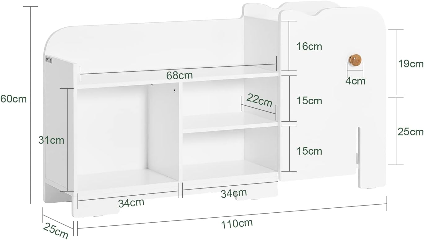 Elefant Kinderregal | Bücherregal | Aufbewahrungsregal für Kinder Weiß| KMB62-W