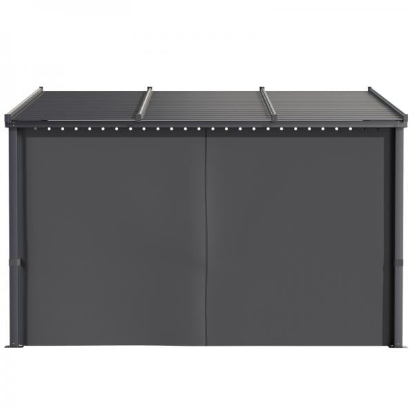 Gartenpavillon, Pergola, mit Schiebedach, Vorhängen, Aluminiumrahmen, dunkelgrau - Palo24