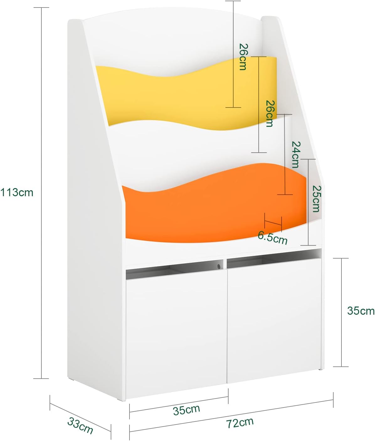 libreria per bambini | scaffale in piedi per cameretta dei bambini | Ripiano portaoggetti bianco KMB65-W