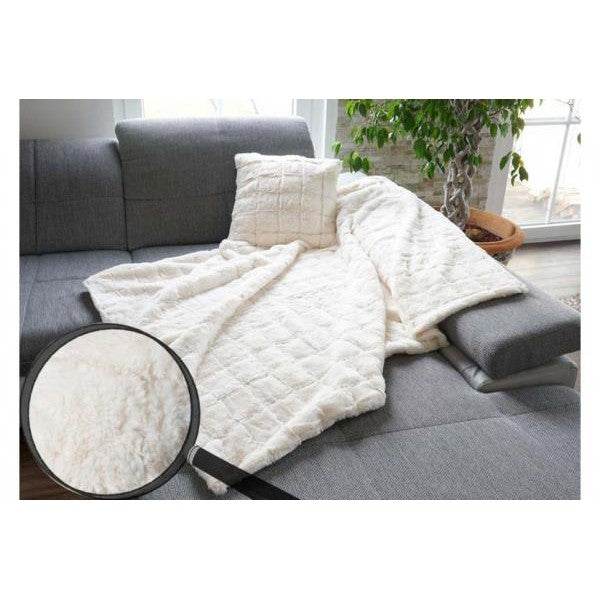 Set Wohndecke + Deko-Kissen Karo, Kuscheldecke Sofadecke Zierkissen+Füllung, flauschig Fellimitat - Palo24