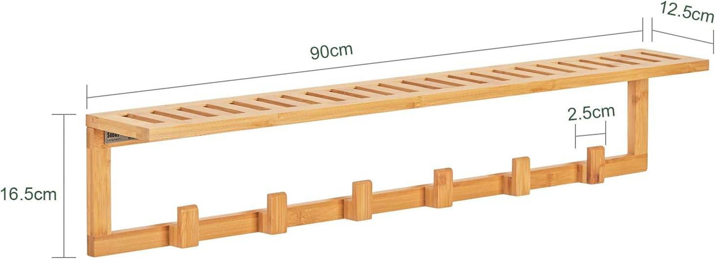 Wandgarderobe mit 6 Kleiderhaken | Flurgarderobe Bambus | FHK06-N - Palo24