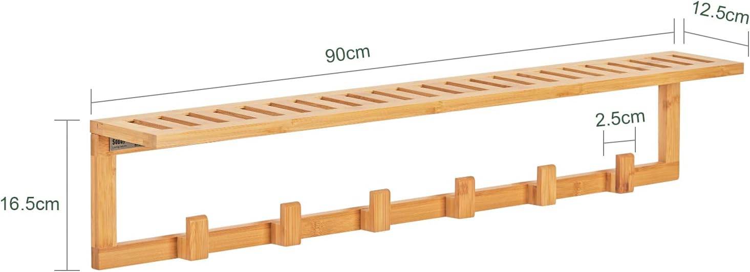 Wandgarderobe mit 6 Kleiderhaken | Flurgarderobe Bambus | FHK06-N - Palo24