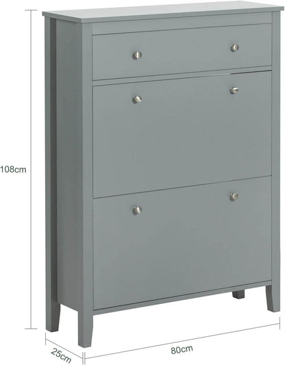 Schuhkipper | Schuhschrank mit 2 Klappen | Schuhkommode Grau | FSR89-HG - Palo24