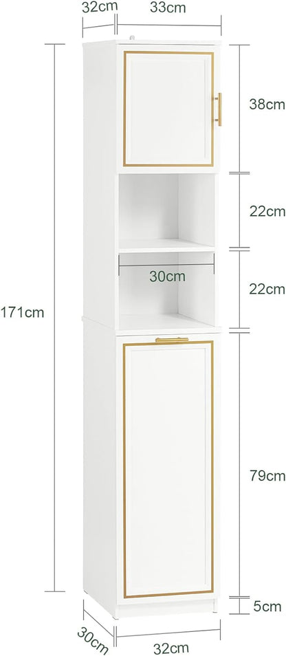 Hochschrank mit ausklappbarem Wäschesack | schmal Wäscheschrank | Badregal | Weiss BZR87-W