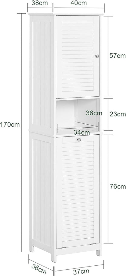 Hochschrank mit ausklappbarem Wäschesack | schmal Wäscheschrank | Badregal | Weiss BZR124-W