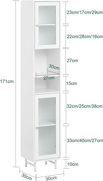 Bad Hochschrank | Badschrank mit Glastür | Badregal | Weiss BZR118-W