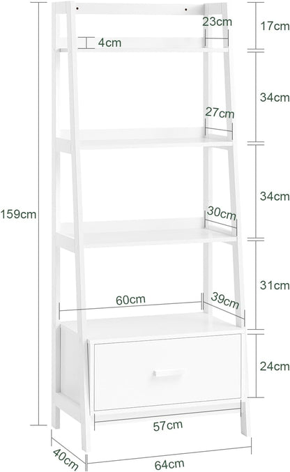 Scaffale a scala bianco | Libreria con cassetti | mensola in legno