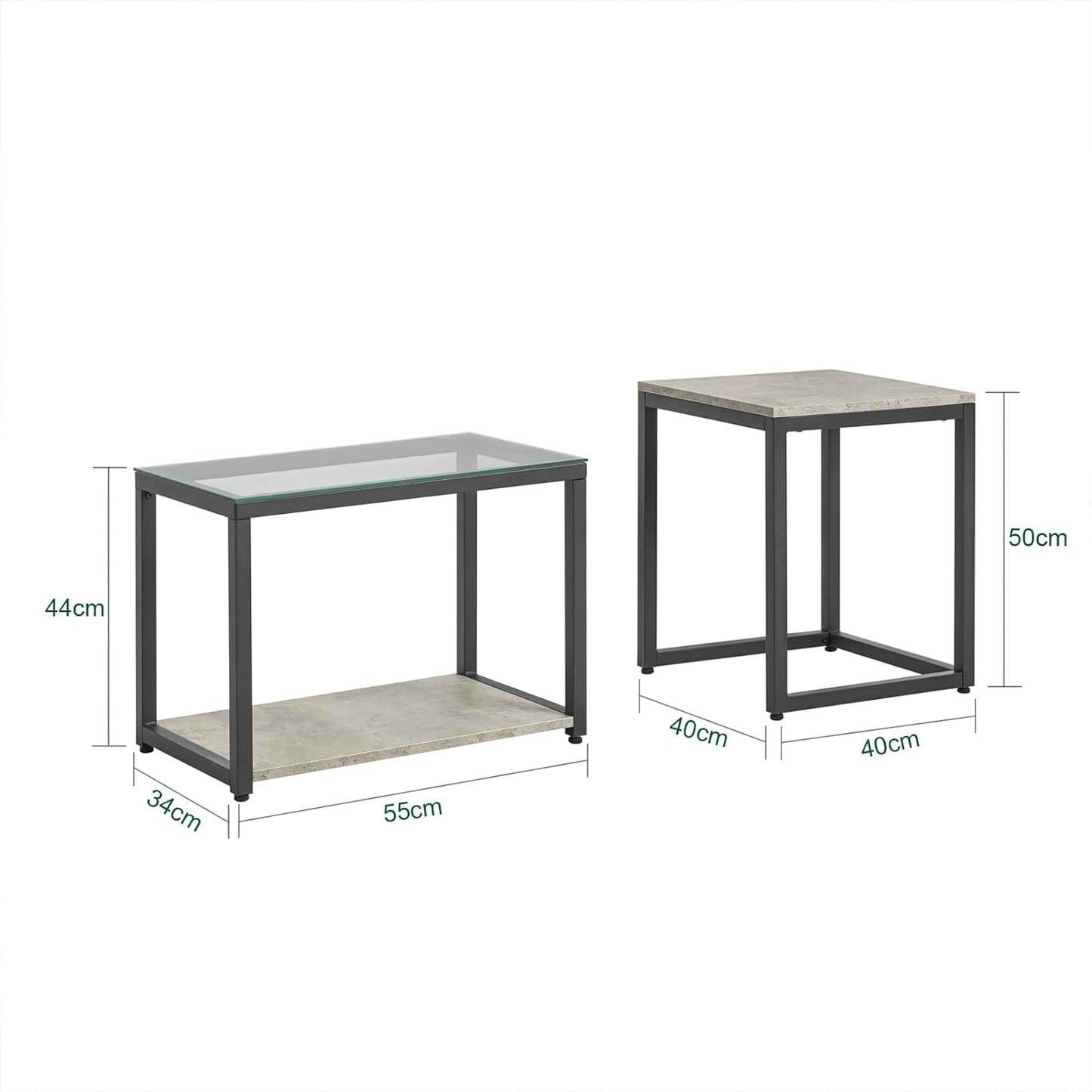 2-tlg. Satztisch Set | Couchtisch mit Glas | Beistelltisch Set | FBT35-HG