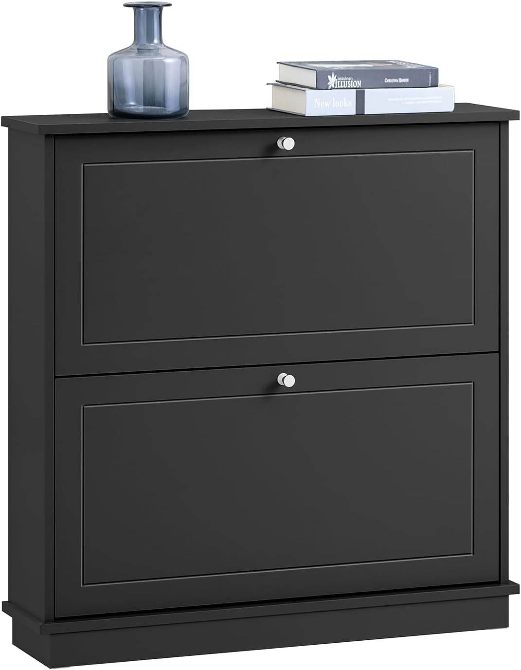 Schuhkipper | Schuhschrank mit 2 Klappen | Schuhkommode Schwarz - Palo24