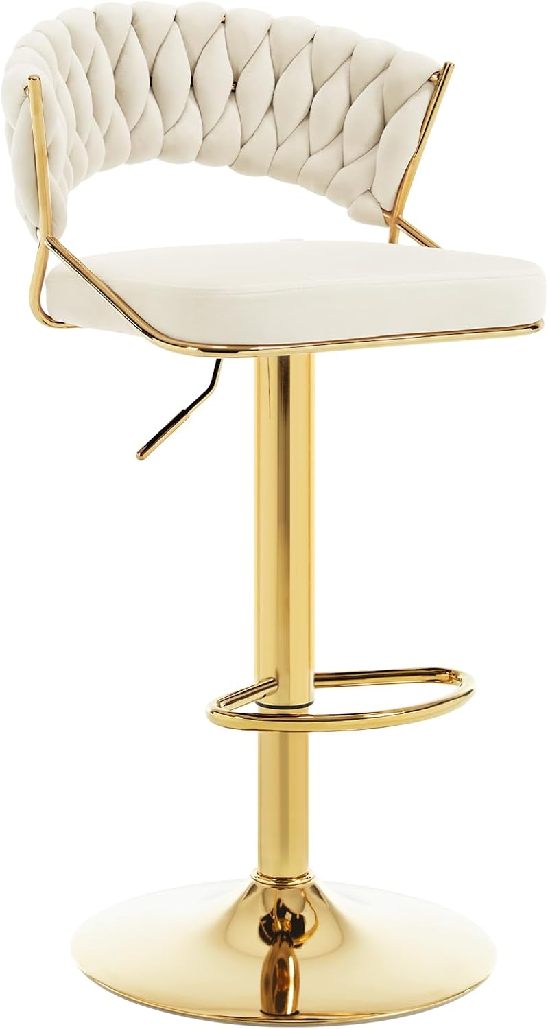 Barhocker höhenverstellbar Samt Metall Gold Creme