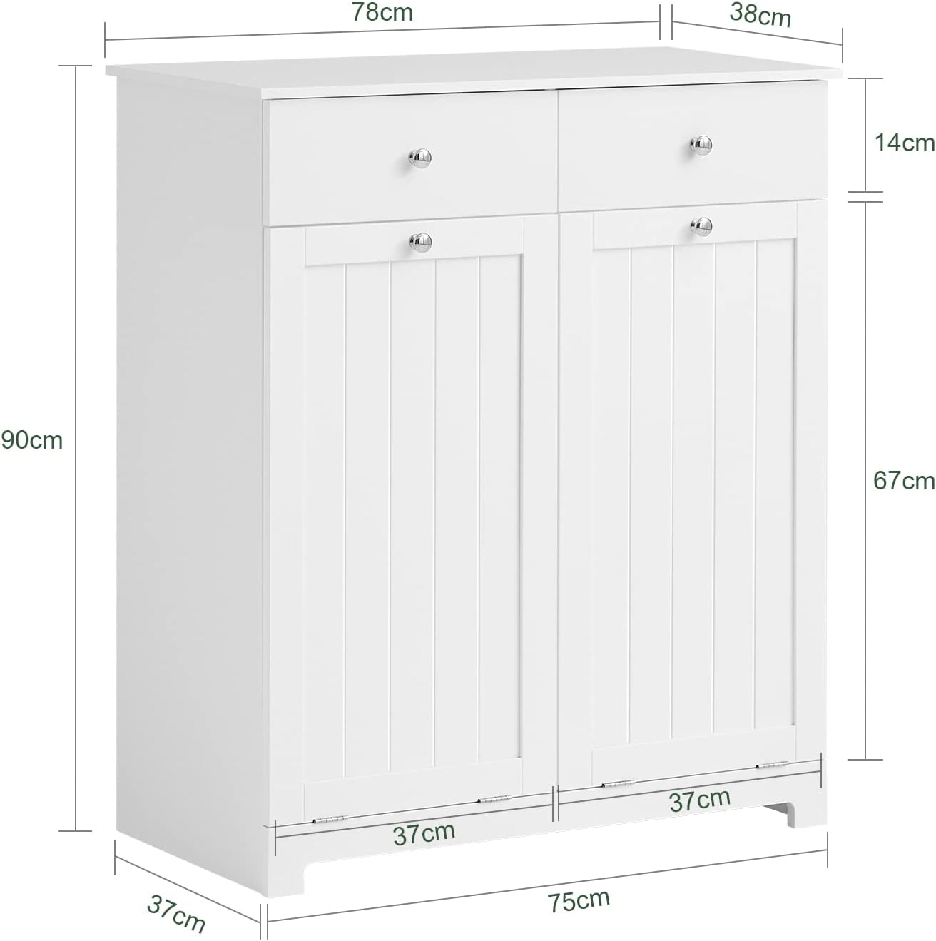 Wäscheschrank mit 2 Wäschesäcke | Wäschesammler | Wäschekorb Weiss BZR33-W