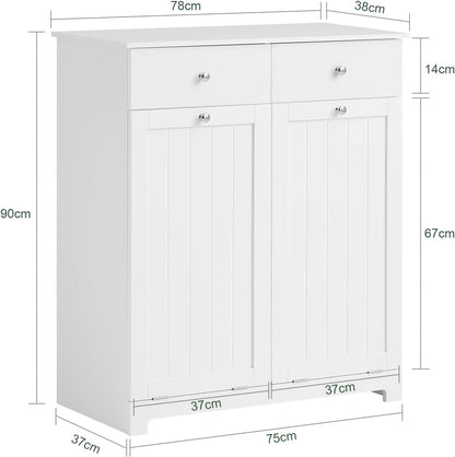 Wäscheschrank mit 2 Wäschesäcke | Wäschesammler | Wäschekorb Weiss BZR33-W