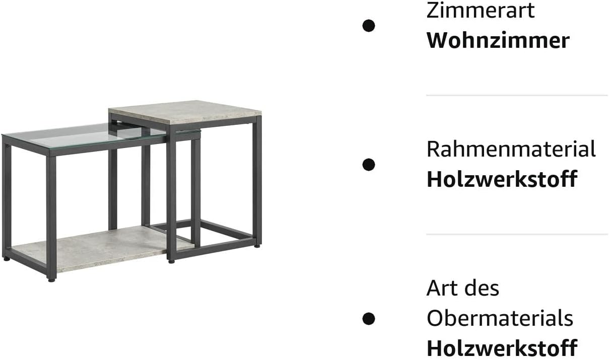 2-tlg. Satztisch Set | Couchtisch mit Glas | Beistelltisch Set | FBT35-HG